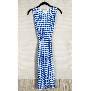 KATE SPADE blue and White Island Stamp tie back midi dress M